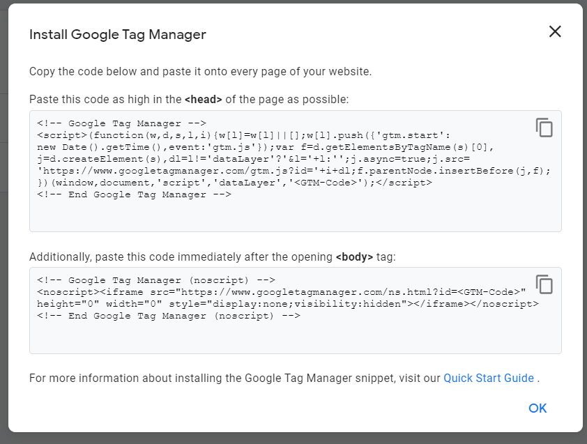 Google Tag Manager Integration - Code Snippet